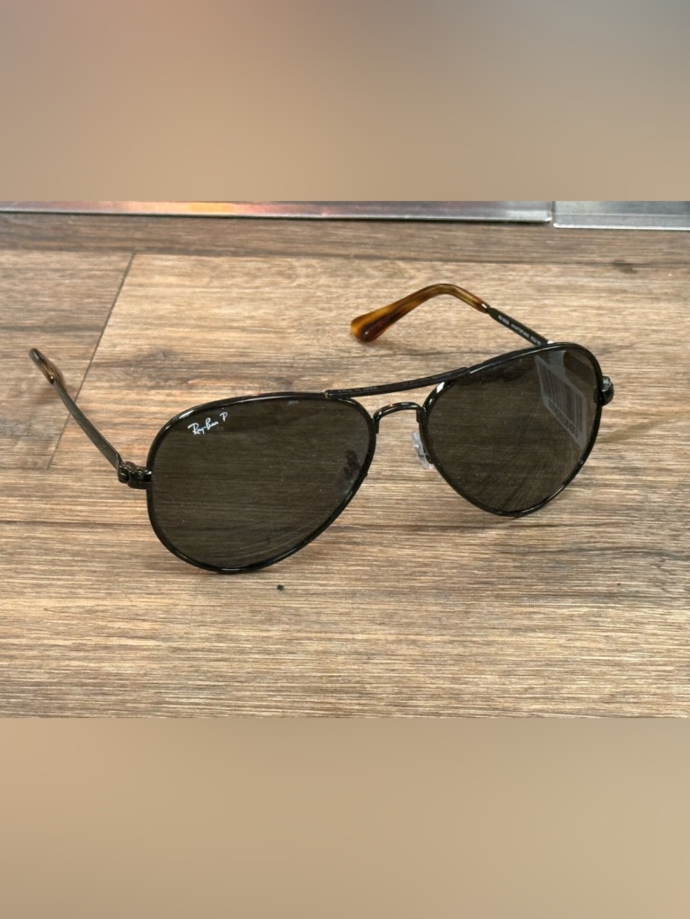 Ray-Ban Aviator Sunglasses Black Frame with Brown Temple Tips